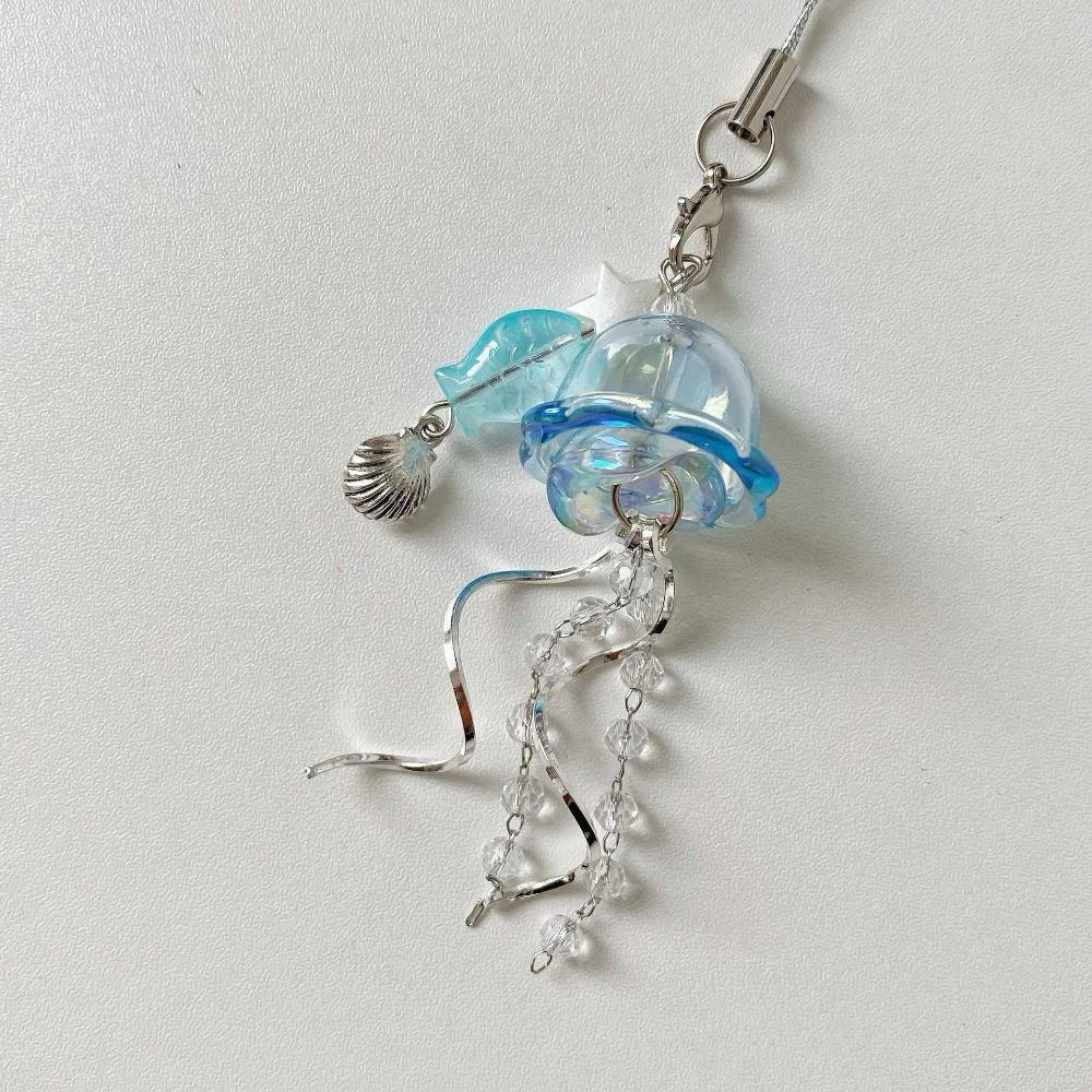 Медуза Кисточка Y2K Медуза Мобильный Брелок Ракушка Рыба Бусины Цепочка Шарм для Телефона Ключорд Корейская Медуза Бисером Подвеска синий