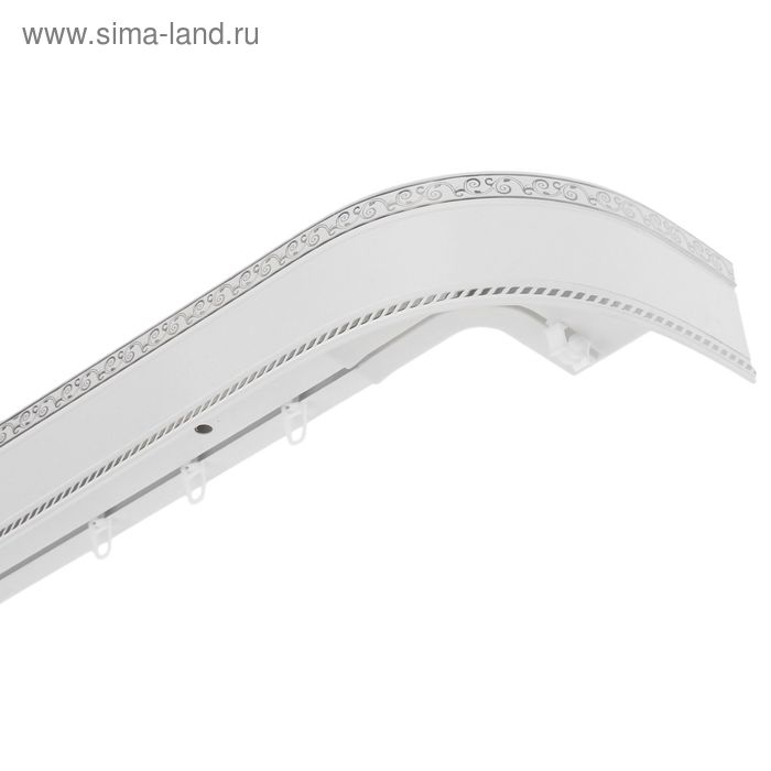Карниз трёхрядный «Ультракомпакт. Есенин серебро», 240 см, с декоративной планкой 7 см, цвет белый