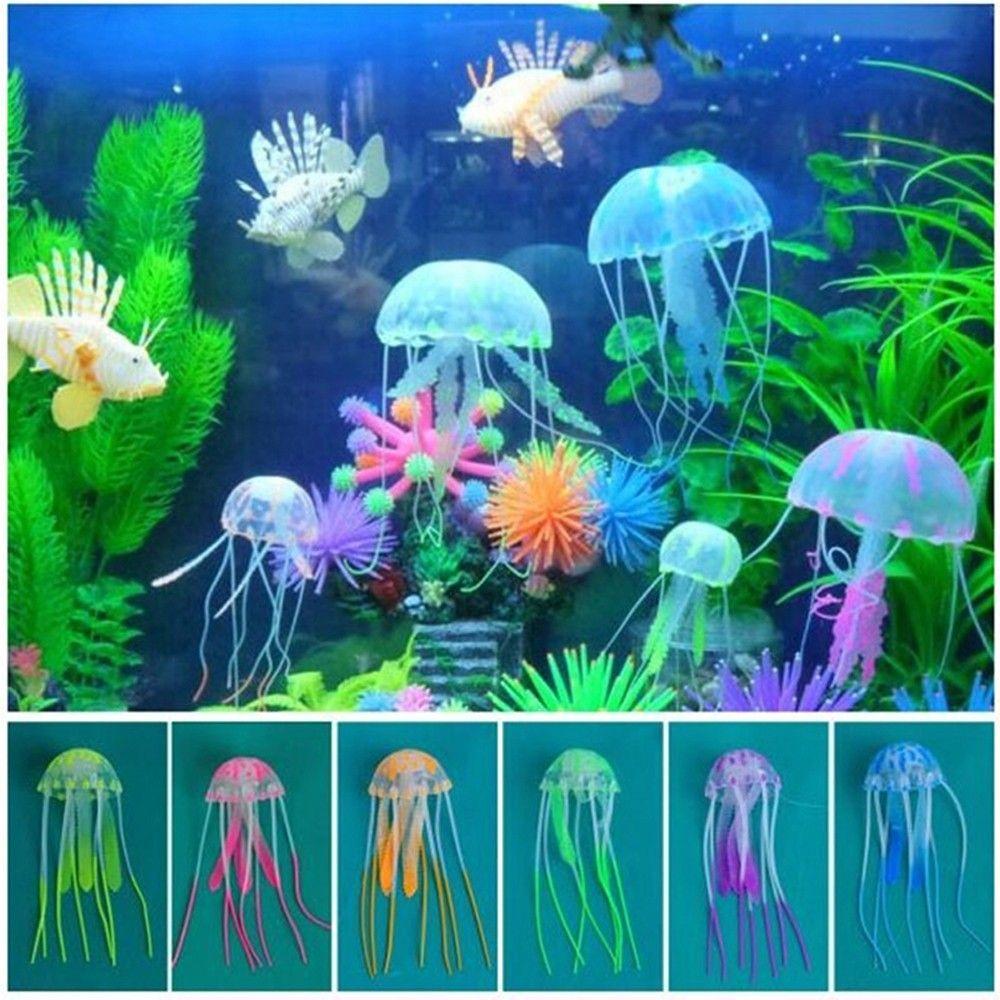 Медуза Украшение для аквариума Искусственная медуза Яркая медуза Светящаяся медуза розовый